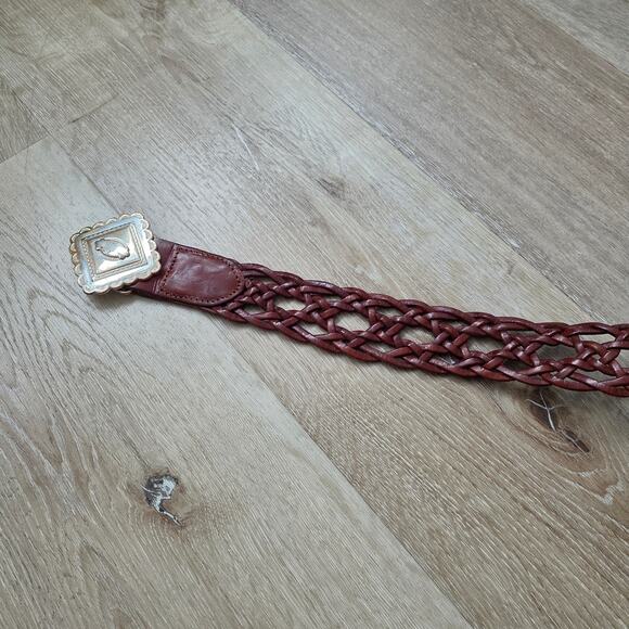 Vintage Taiwan R.O.C. Brown Leather Braided Belt Large Western Retro Festival main image 4